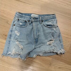 Abercrombie & Fitch Curve Love Ripped Light Blue Jean Shorts